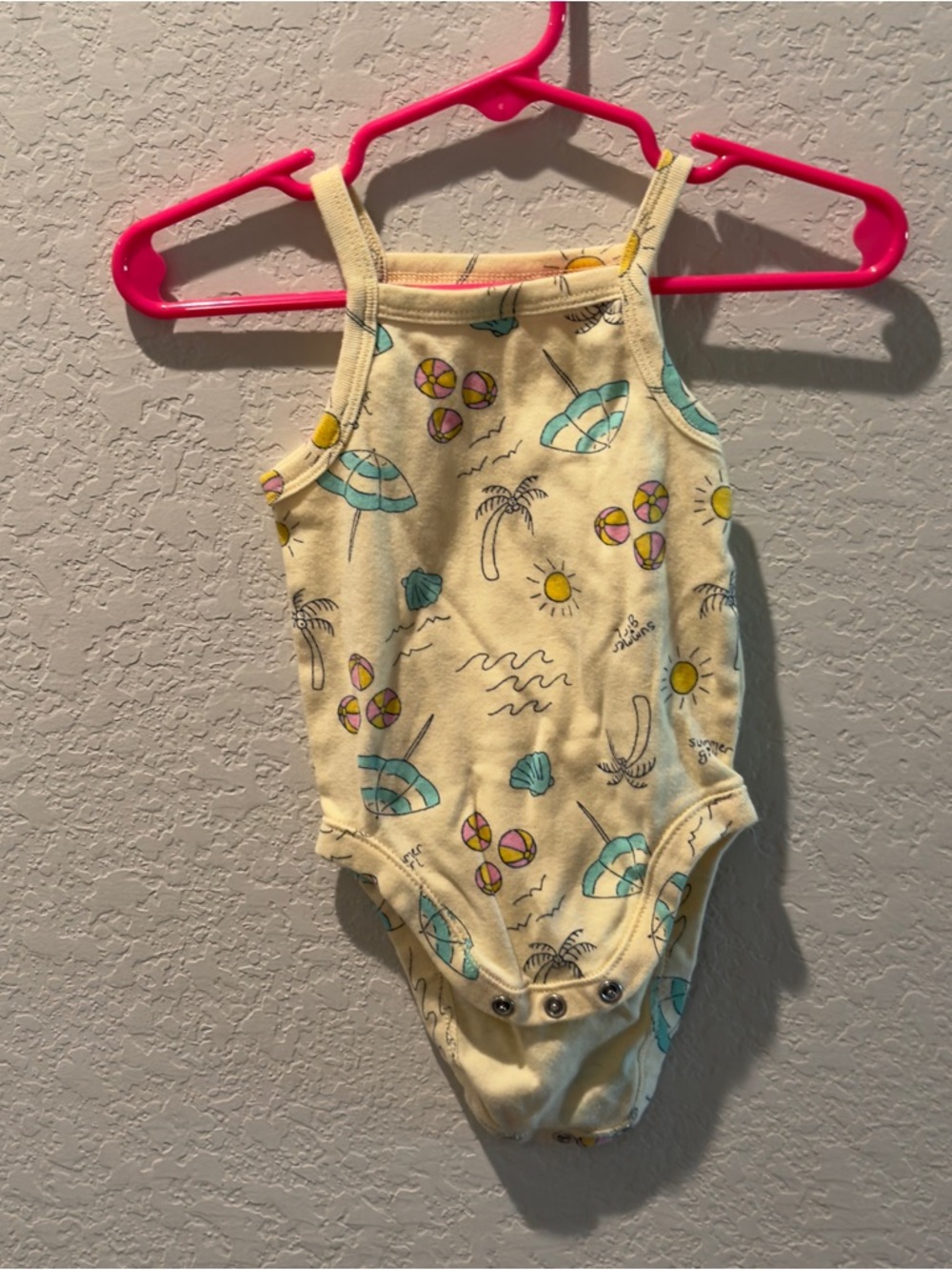 Old Navy Yellow Beach Print One-Piece Bodysuit with Teal Accents